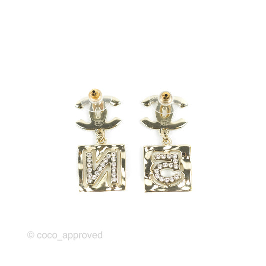 Chanel CC Crystal No.5 Drop Earrings Gold Tone 22S