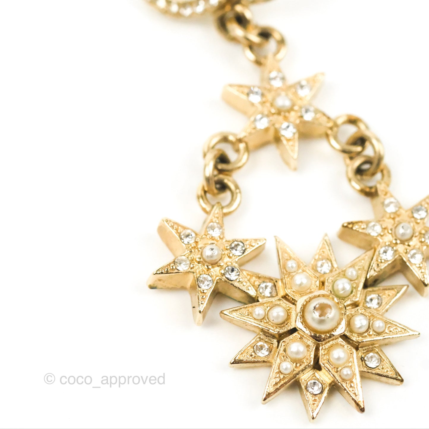 Chanel Crystal CC Drop Earrings Gold Tone 15A