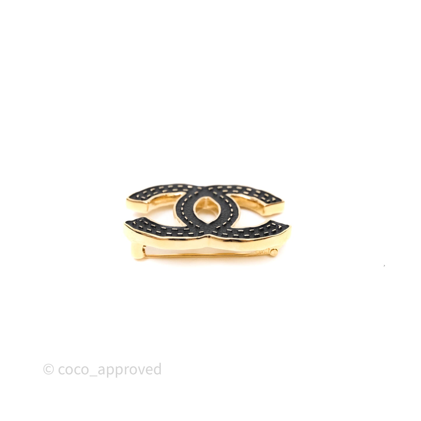 Chanel CC Logo Black Brooch Gold Tone 23S