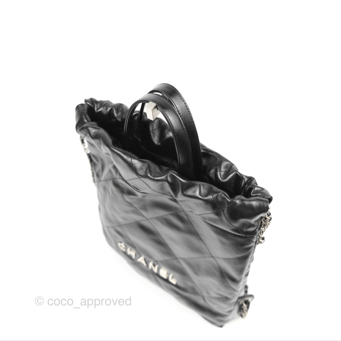 Chanel 22 Small Shiny Calfskin Quilted Backpack Black