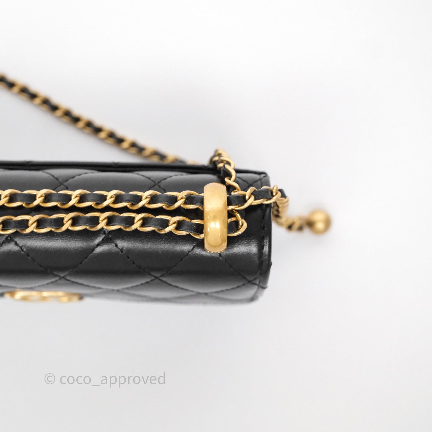 Chanel Quilted Perfect Fit Adjustable Phone Holder Black Calfskin Aged Gold Hardware