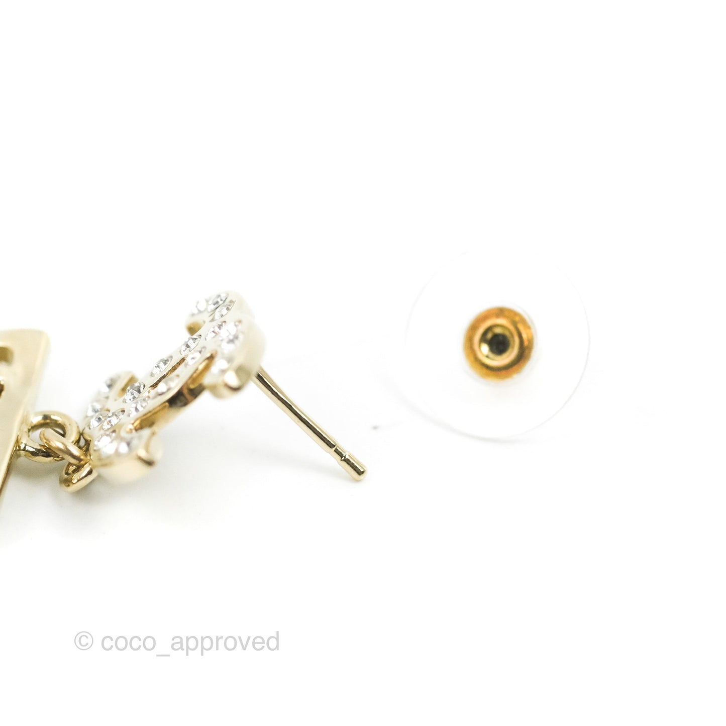 Chanel CC Crystal No.5 Drop Earrings Gold Tone 22S