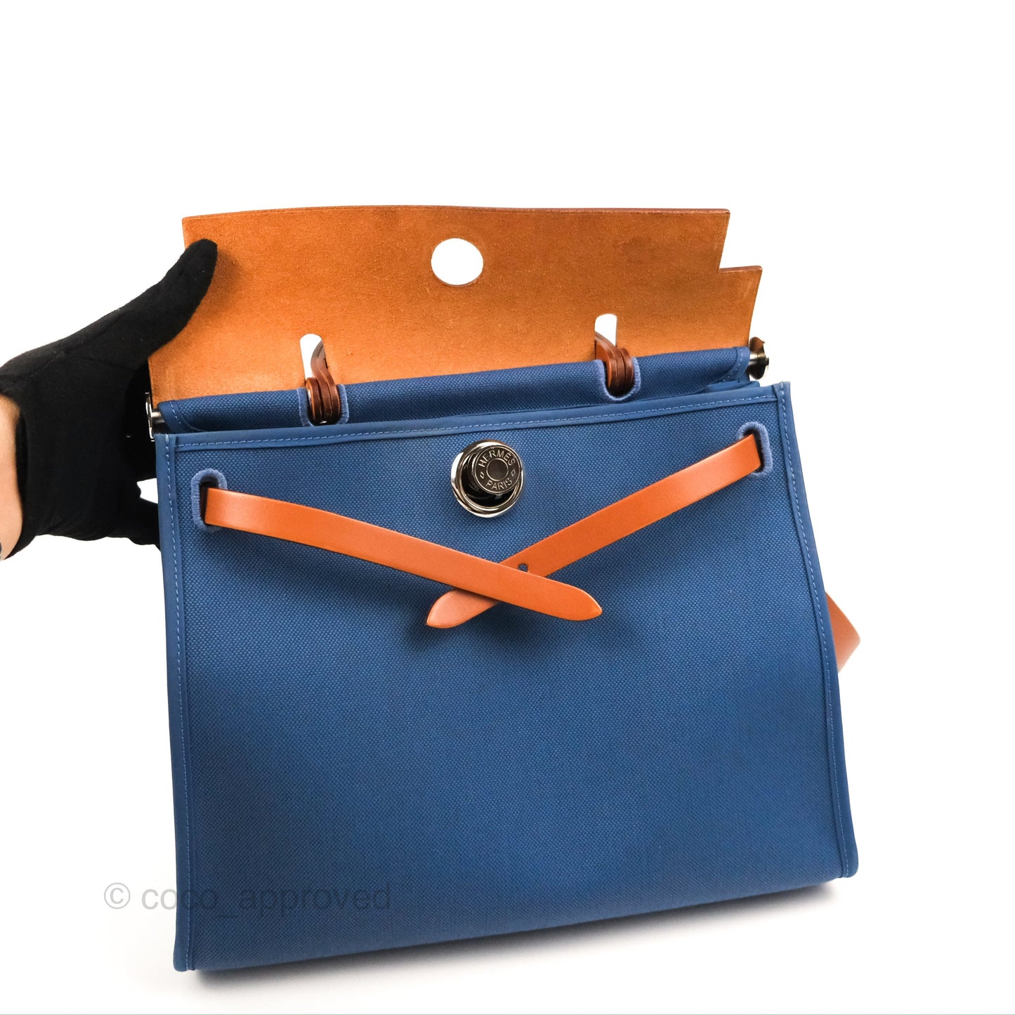 Hermès Herbag Zip 31 Blue/Natural Canvas Palladium Hardware