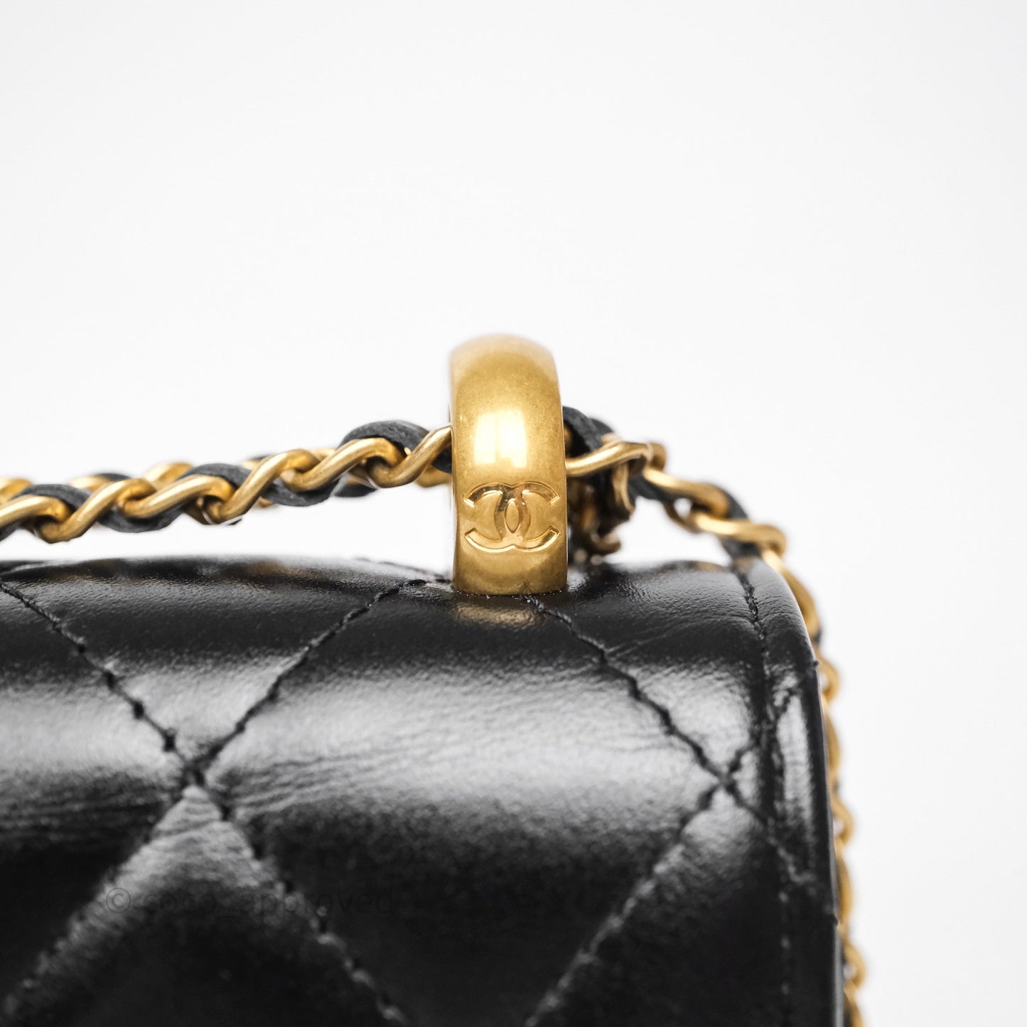 Chanel Quilted Perfect Fit Adjustable Phone Holder Black Calfskin Aged Gold Hardware