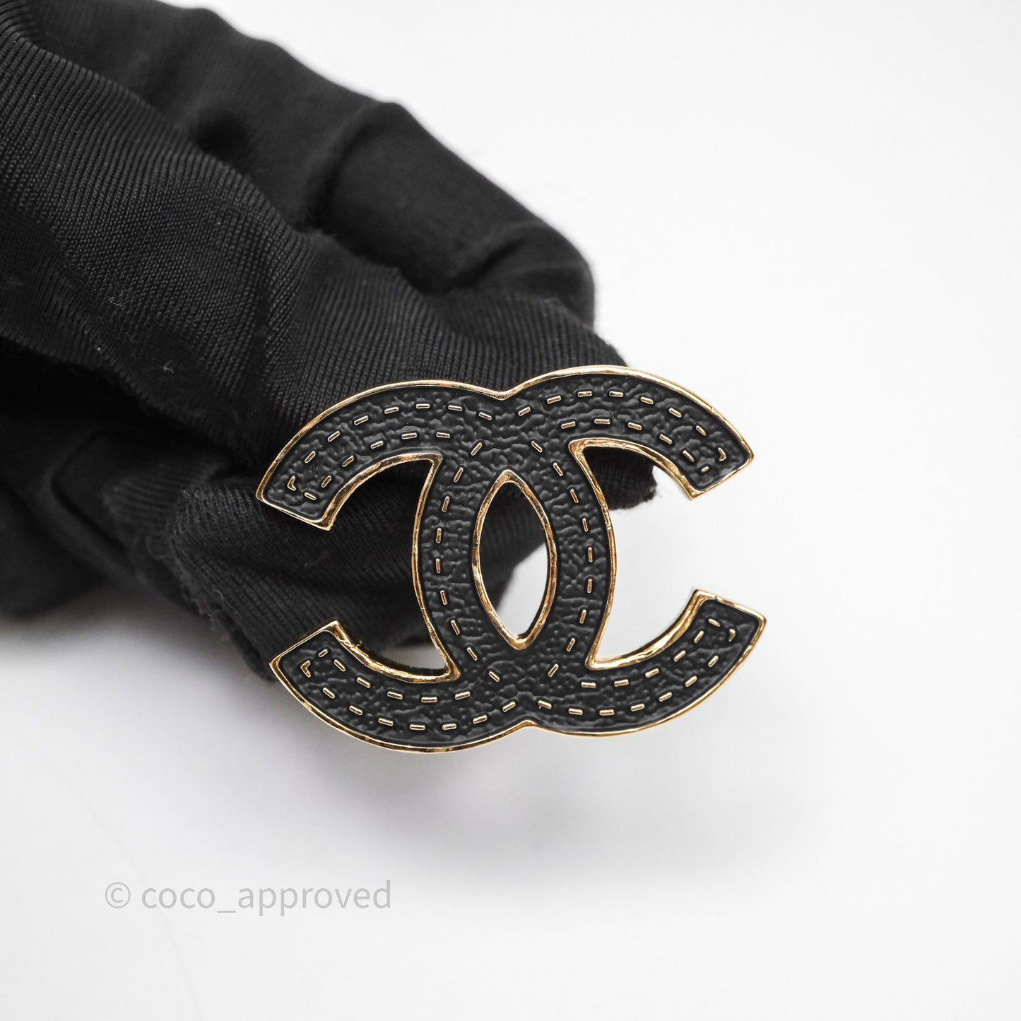 Chanel CC Logo Black Brooch Gold Tone 23S