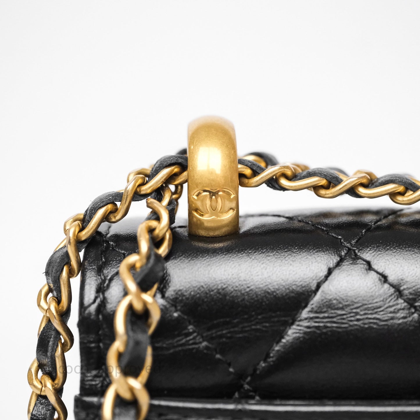 Chanel Quilted Perfect Fit Adjustable Phone Holder Black Calfskin Aged Gold Hardware