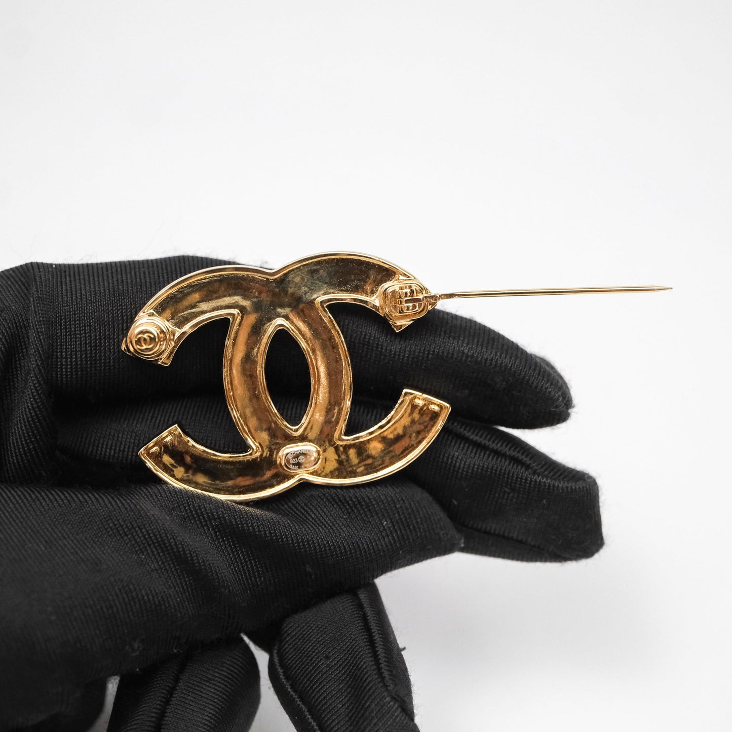 Chanel CC Logo Black Brooch Gold Tone 23S