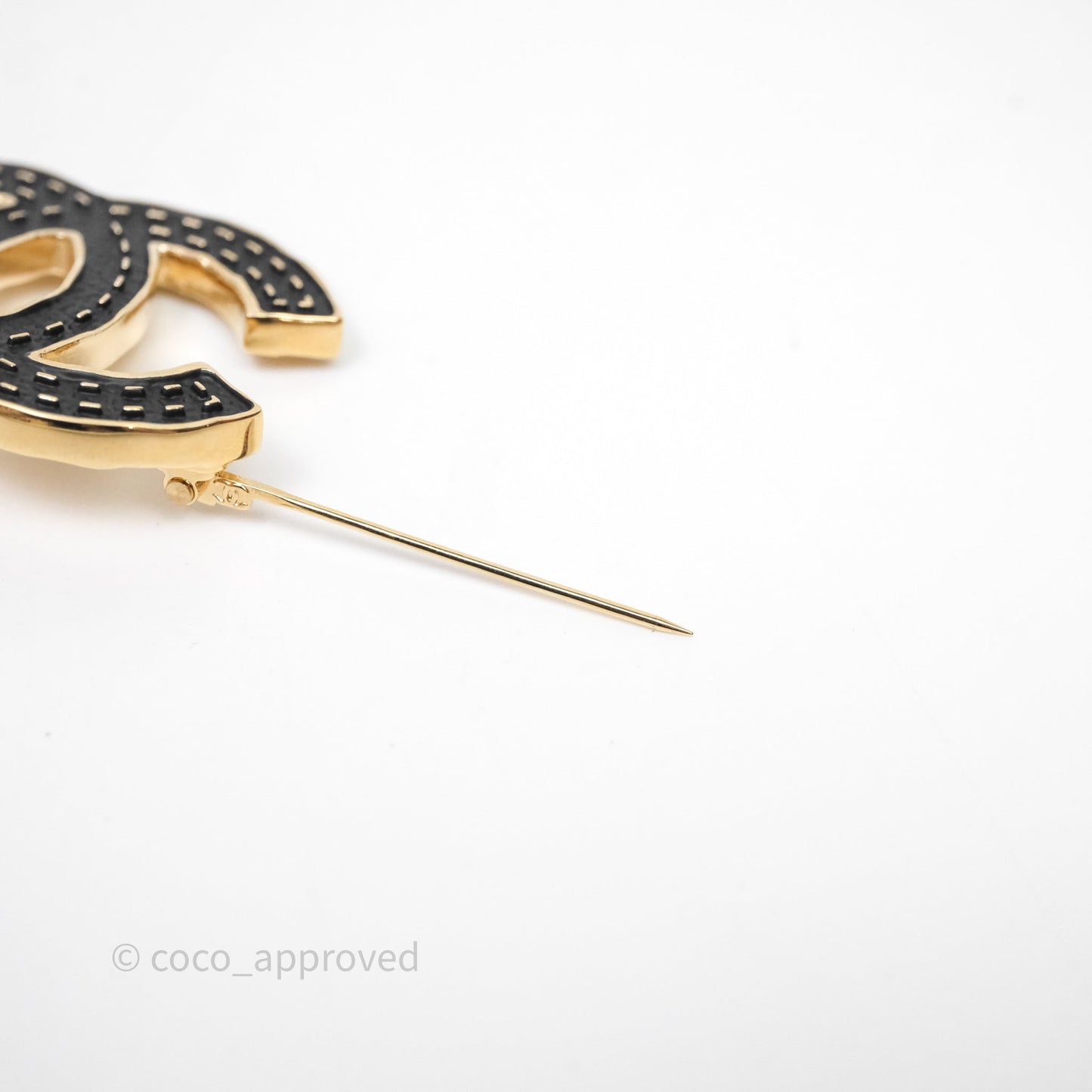 Chanel CC Logo Black Brooch Gold Tone 23S