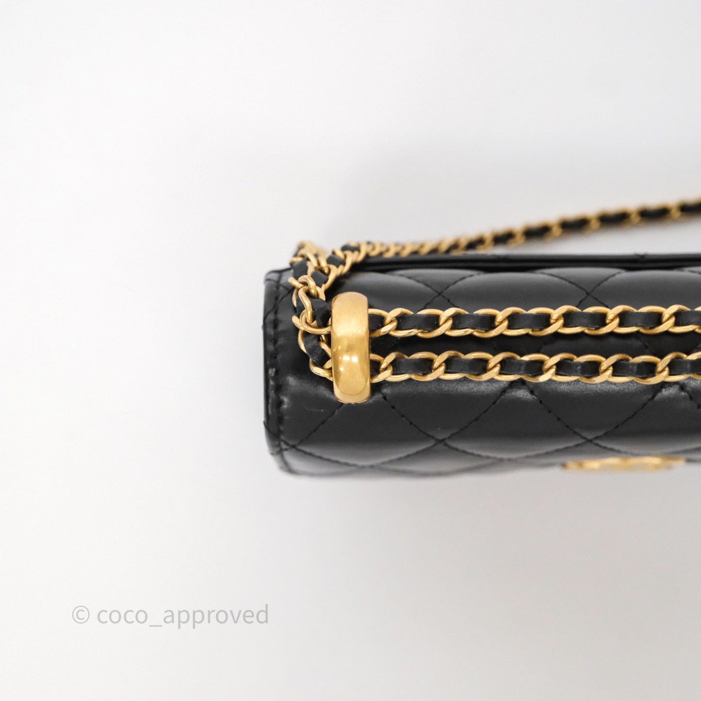 Chanel Quilted Perfect Fit Adjustable Phone Holder Black Calfskin Aged Gold Hardware