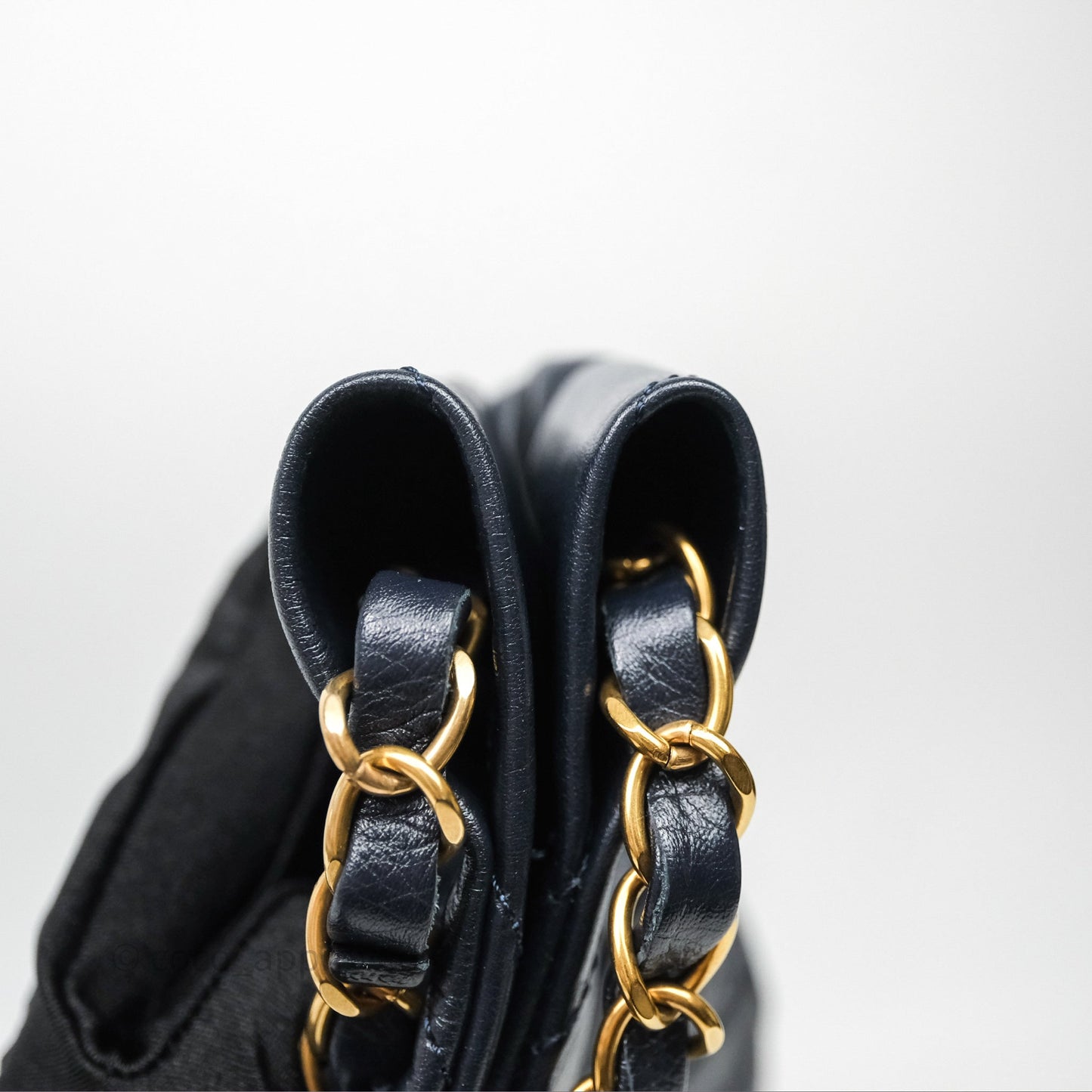 Chanel 22 Small Navy Shiny Calfskin Aged Gold Hardware