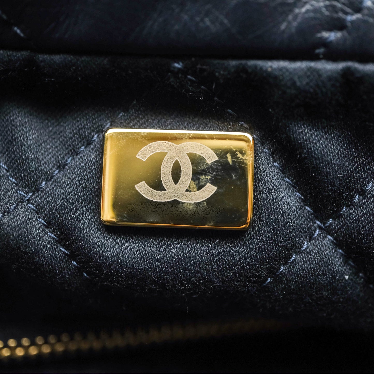 Chanel 22 Small Navy Shiny Calfskin Aged Gold Hardware