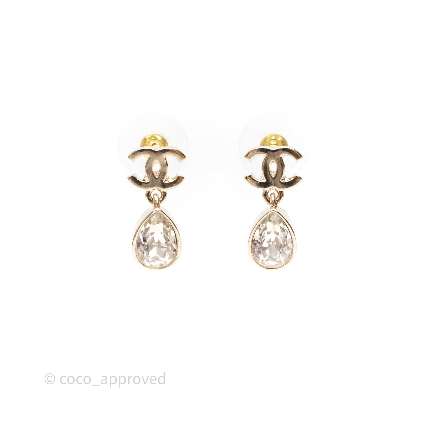Chanel CC Drop Crystal Earrings Gold Hardware 22C