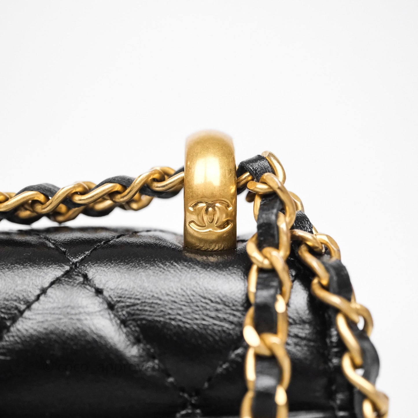 Chanel Quilted Perfect Fit Adjustable Phone Holder Black Calfskin Aged Gold Hardware