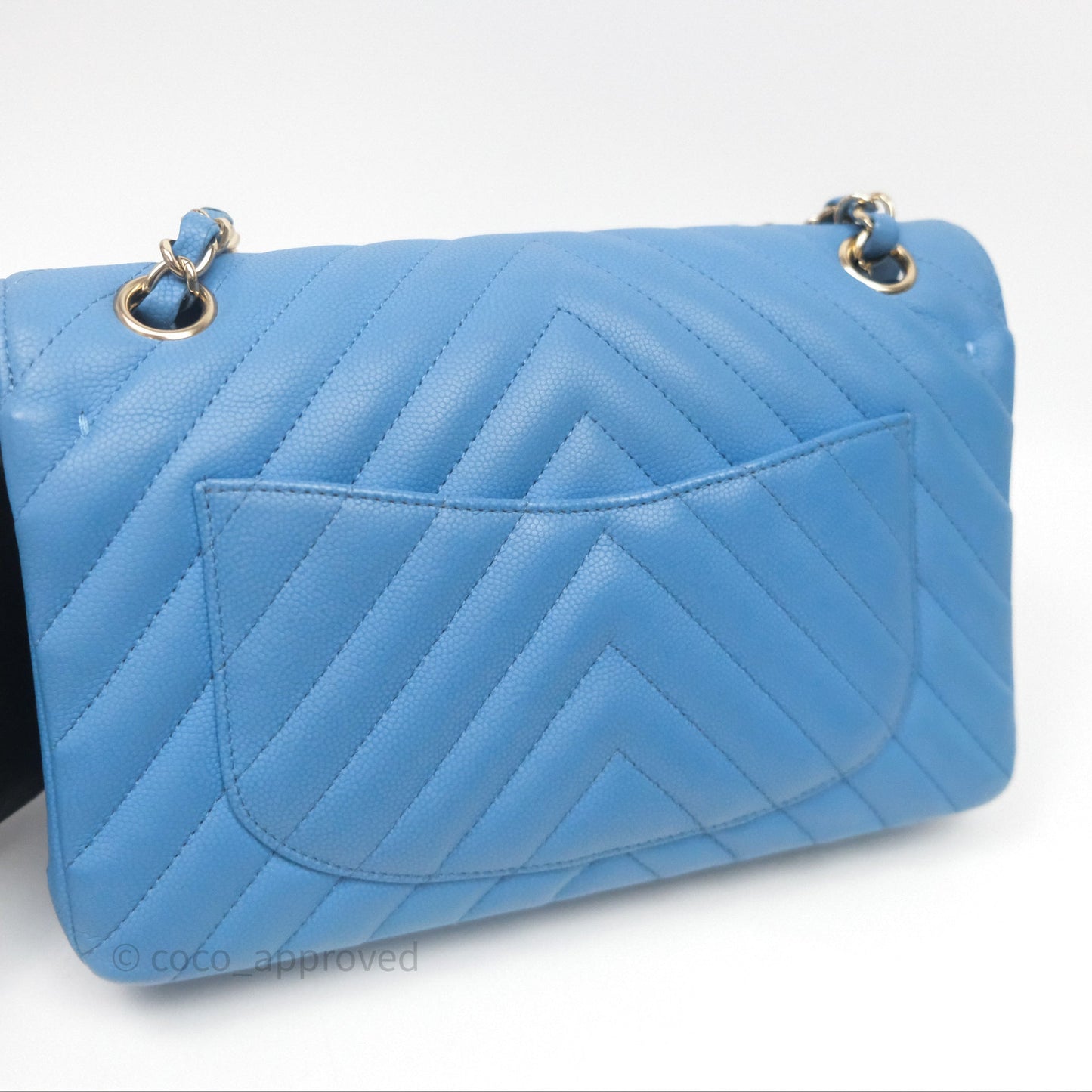 Chanel Small Classic Flap Chevron Blue Caviar Gold Hardware
