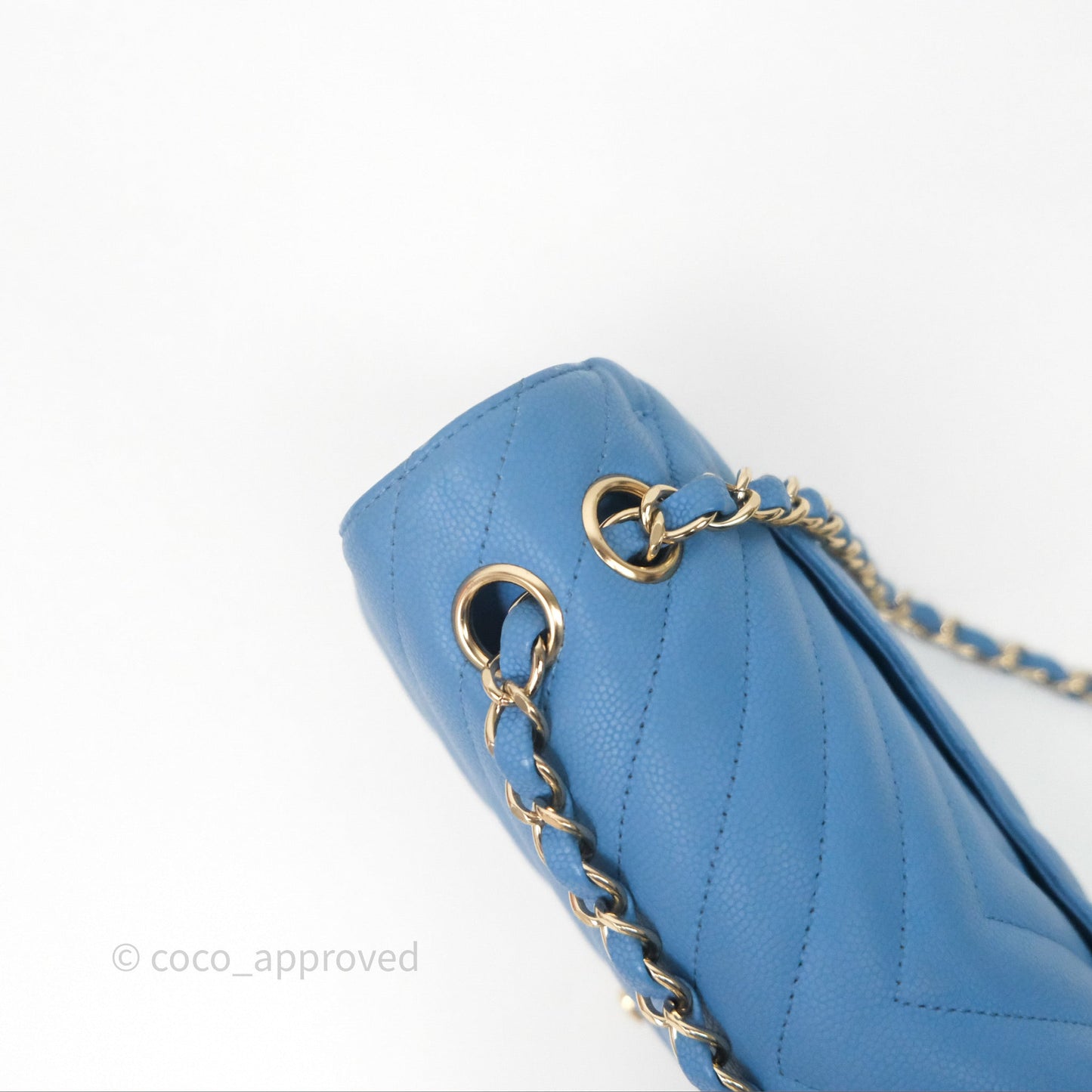 Chanel Small Classic Flap Chevron Blue Caviar Gold Hardware