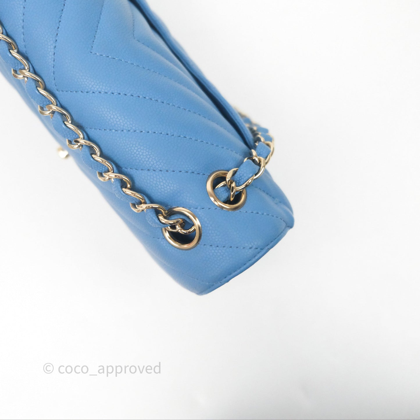Chanel Small Classic Flap Chevron Blue Caviar Gold Hardware