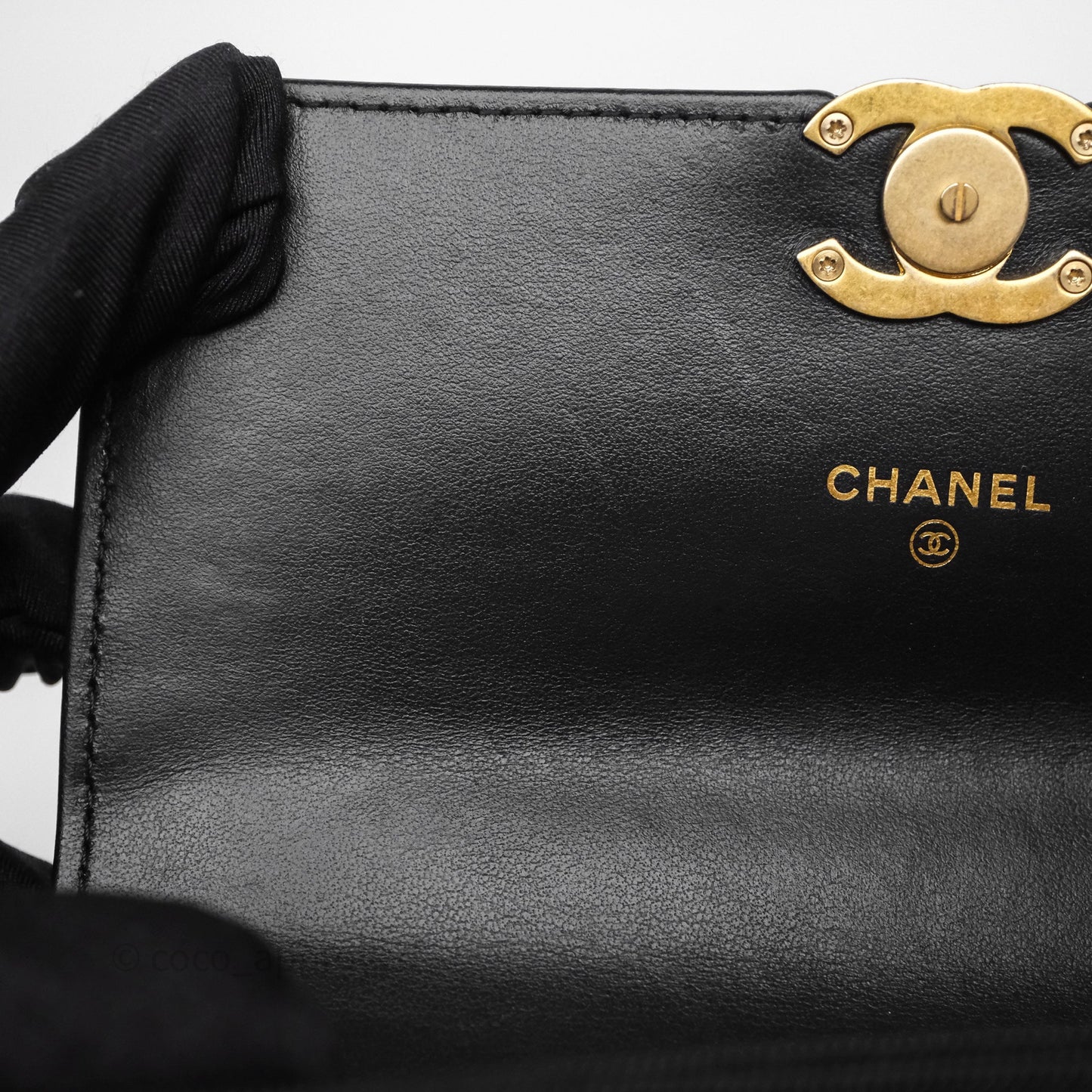 Chanel Quilted Perfect Fit Adjustable Phone Holder Black Calfskin Aged Gold Hardware