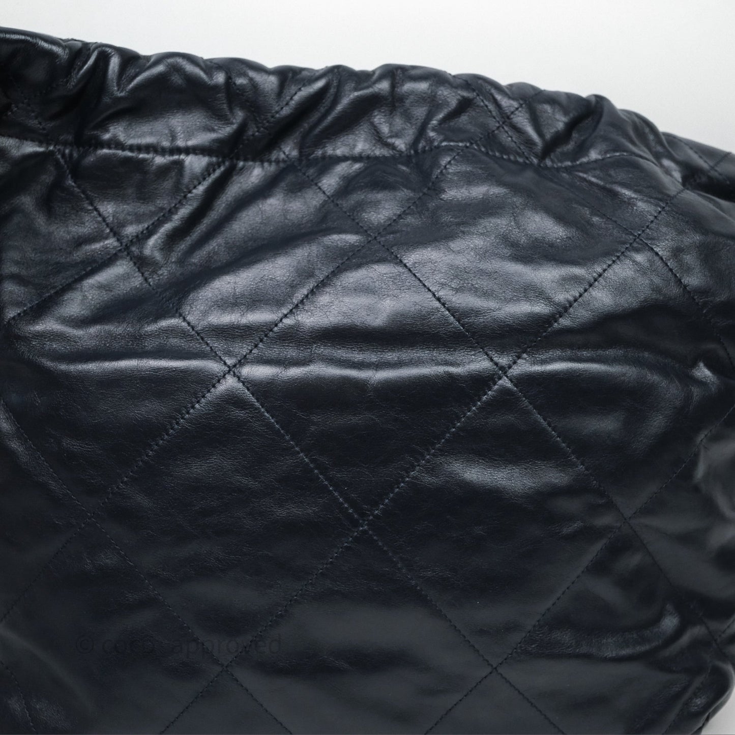 Chanel 22 Small Navy Shiny Calfskin Aged Gold Hardware