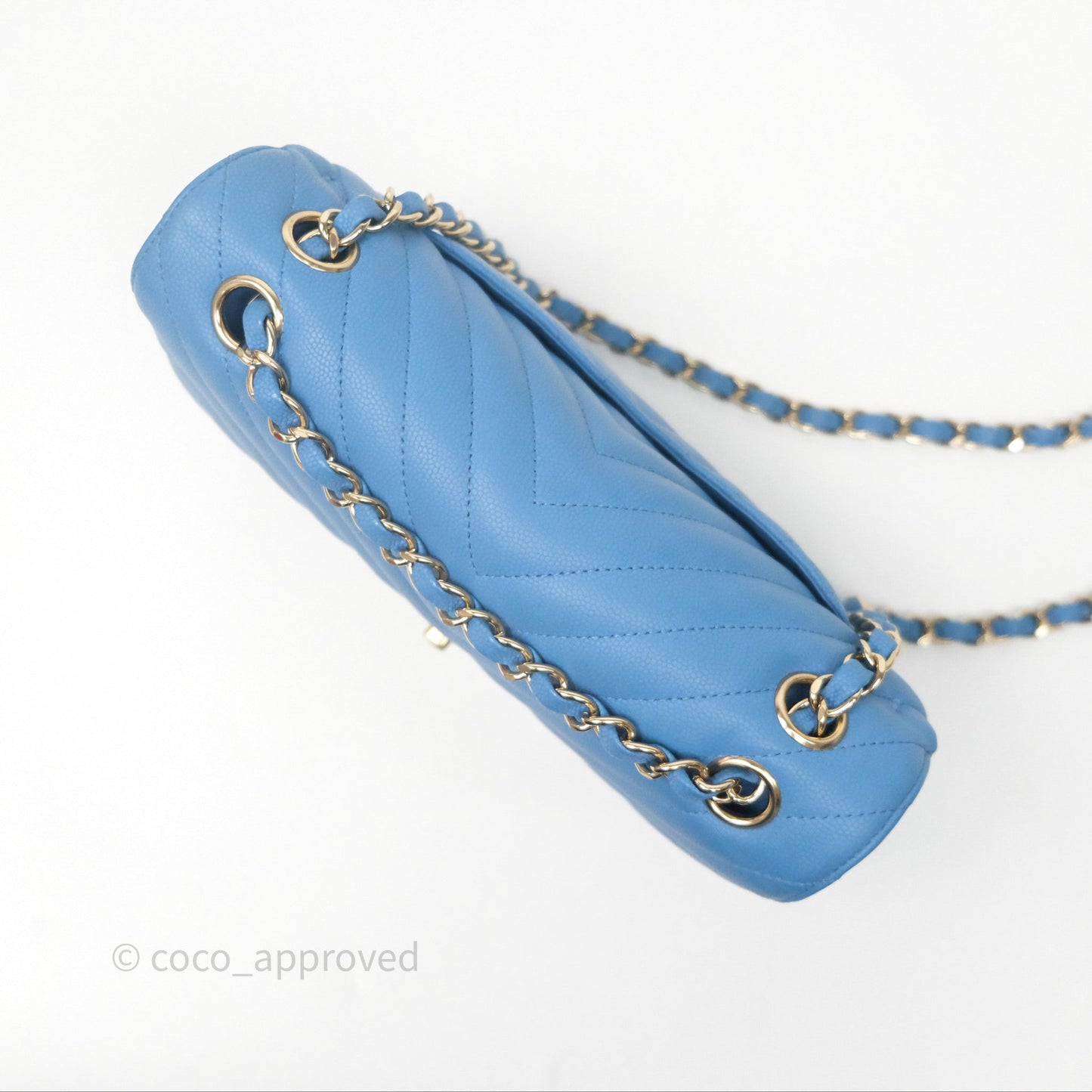 Chanel Small Classic Flap Chevron Blue Caviar Gold Hardware