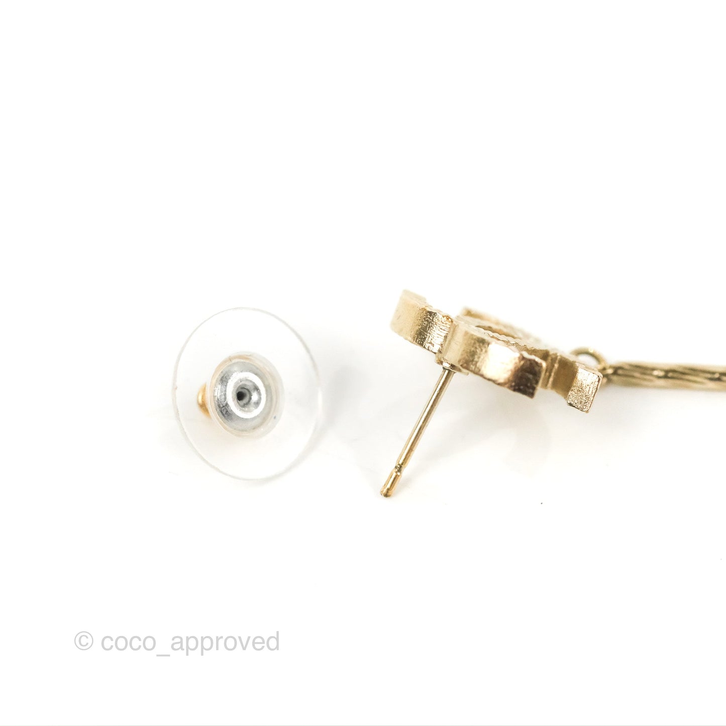 Chanel CC Flower Drop Earrings Gold Tone 18P