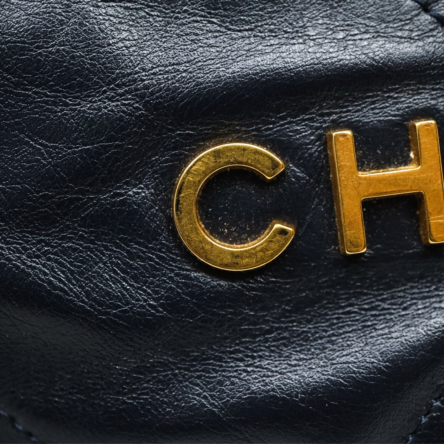 Chanel 22 Small Navy Shiny Calfskin Aged Gold Hardware