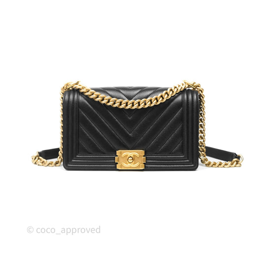 Chanel Medium Boy Chevron Black Caviar Aged Gold Hardware