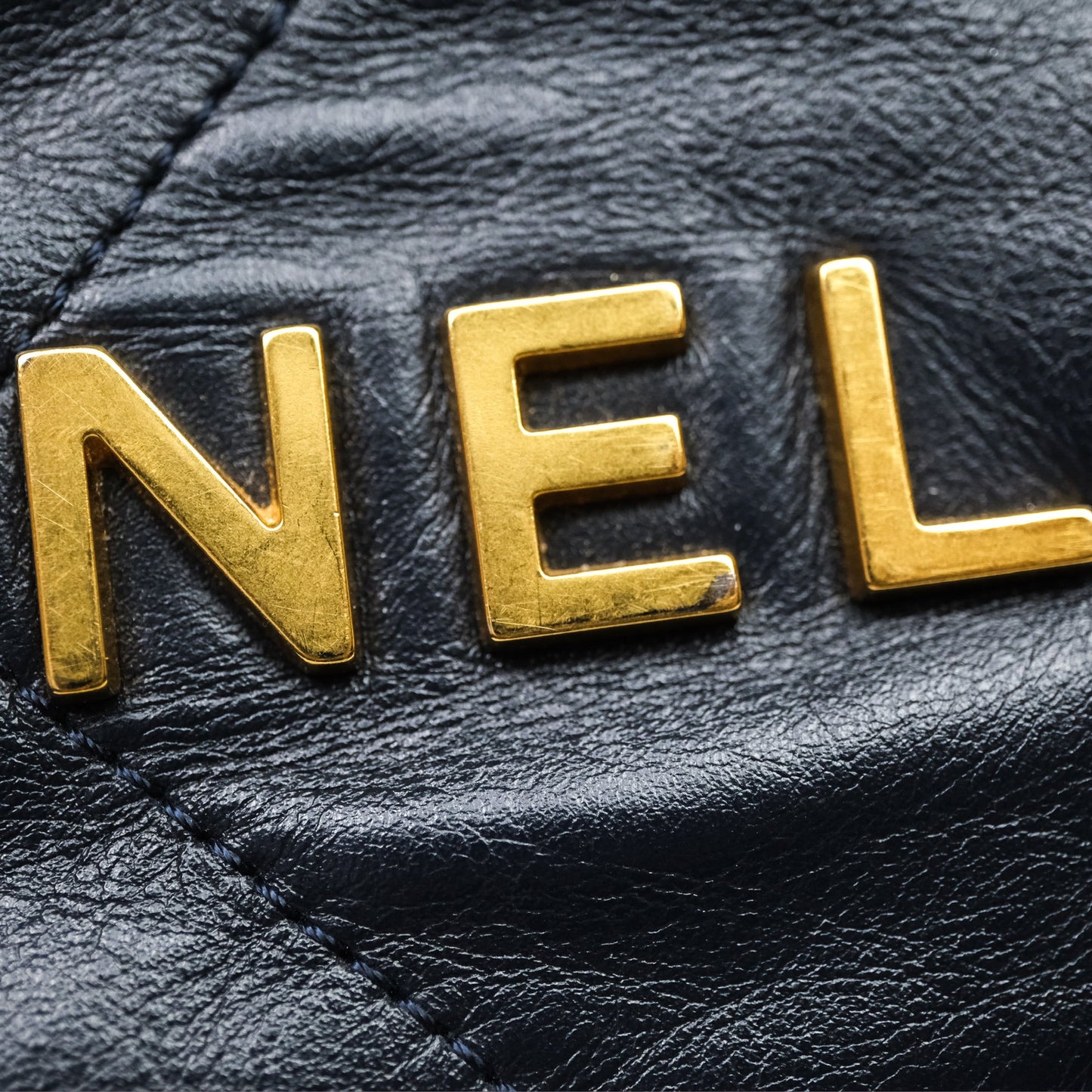 Chanel 22 Small Navy Shiny Calfskin Aged Gold Hardware