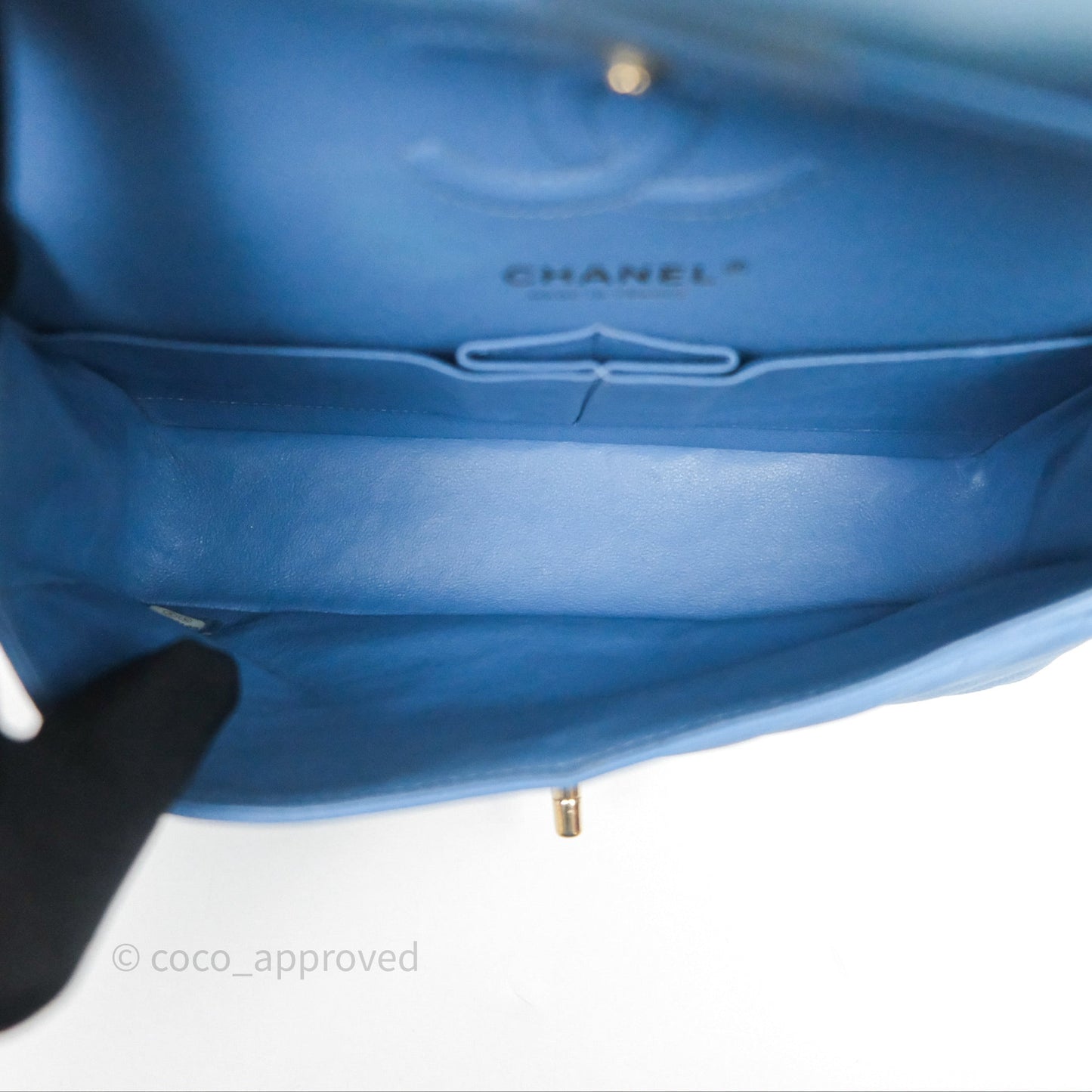 Chanel Small Classic Flap Chevron Blue Caviar Gold Hardware