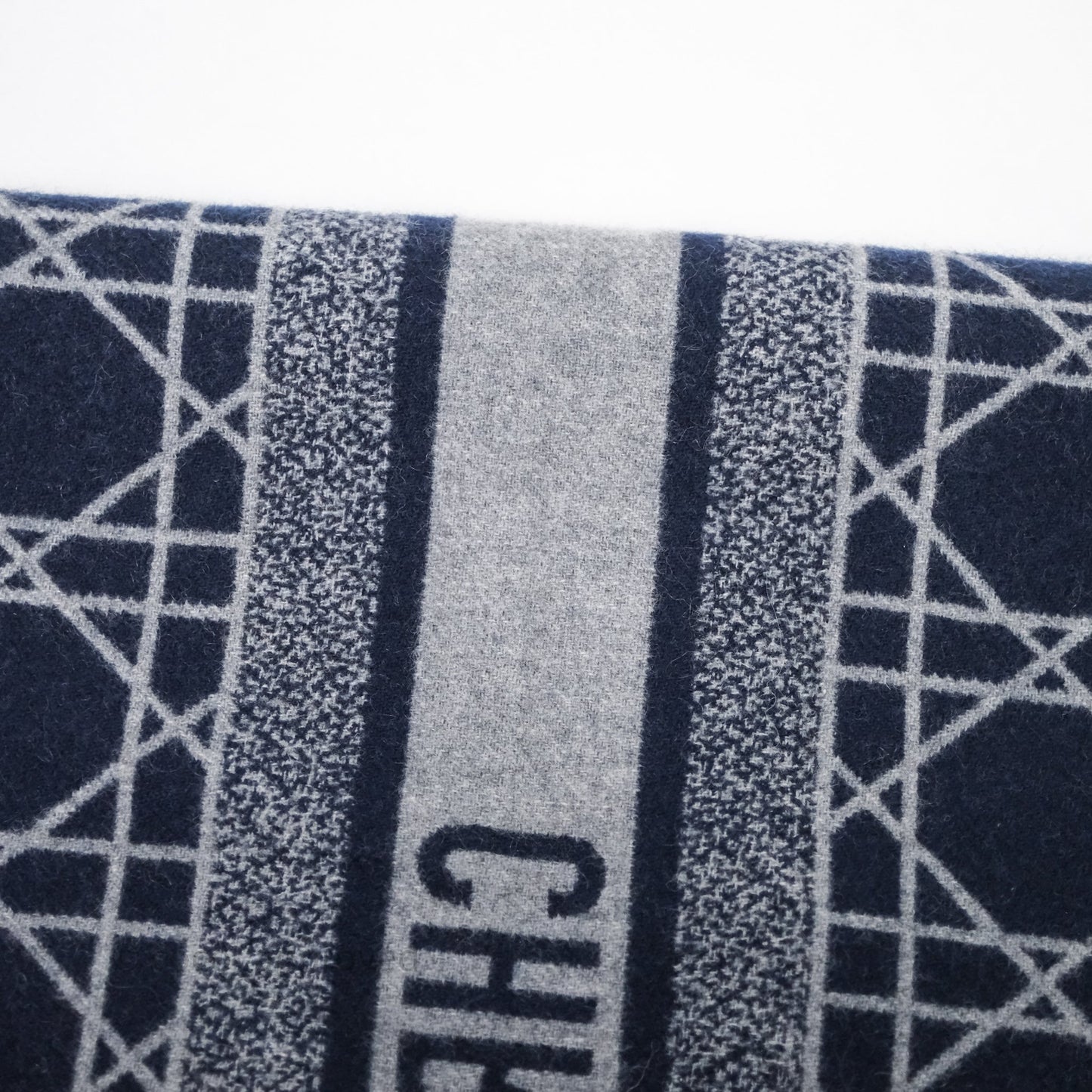 Christian Dior Navy Cannage Cashmere Scarf