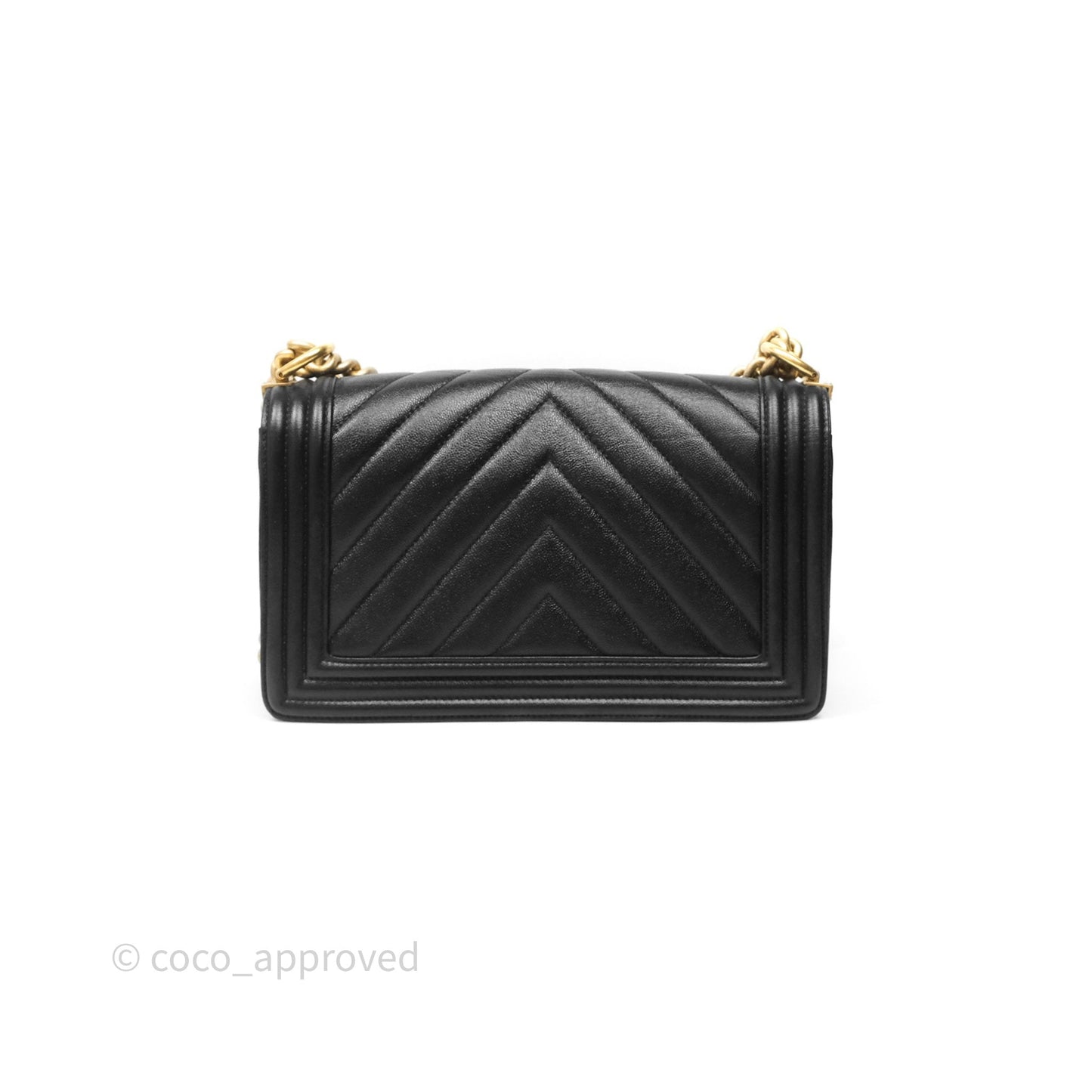 Chanel Medium Boy Chevron Black Caviar Aged Gold Hardware