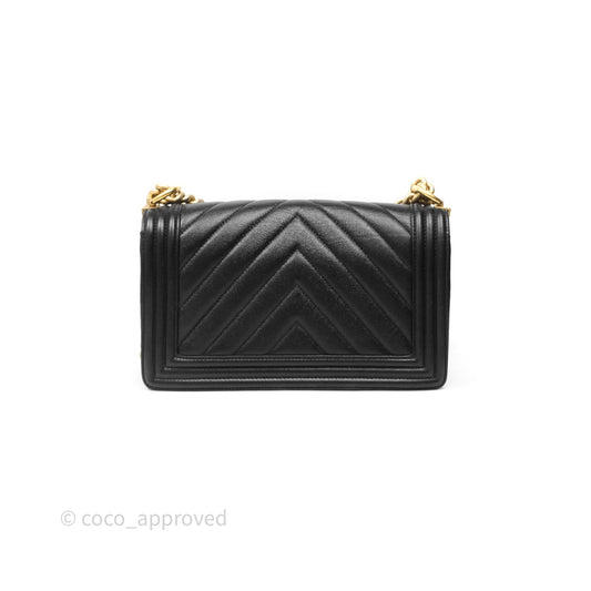 Chanel Medium Boy Chevron Black Caviar Aged Gold Hardware
