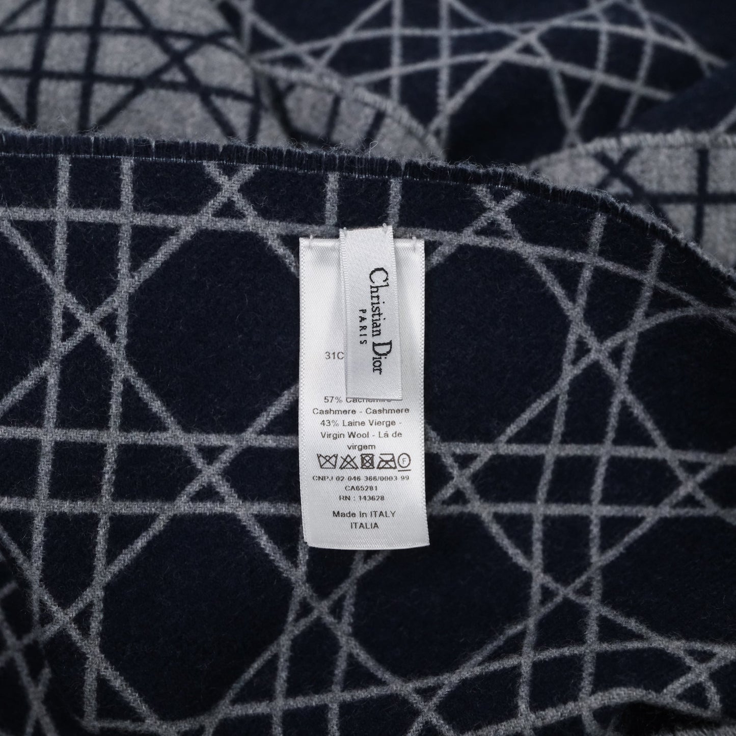 Christian Dior Navy Cannage Cashmere Scarf