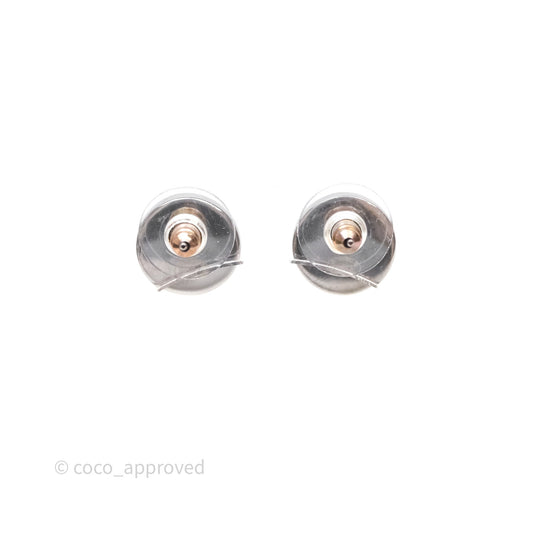 Chanel CC Crystal Round Earrings Silver Tone 21A