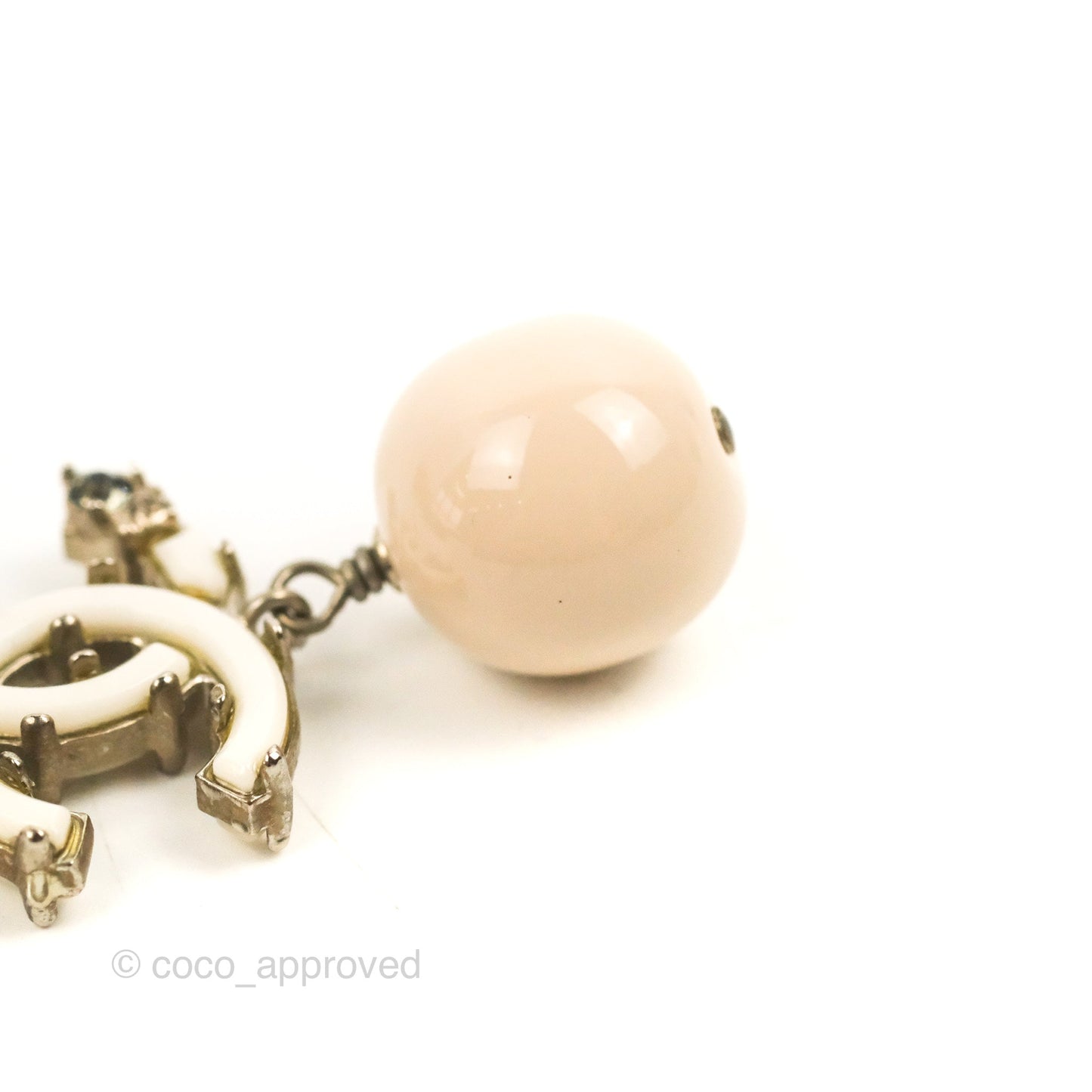 Chanel Crystal Enamel CC Bead Drop Necklace Silver Tone 14S