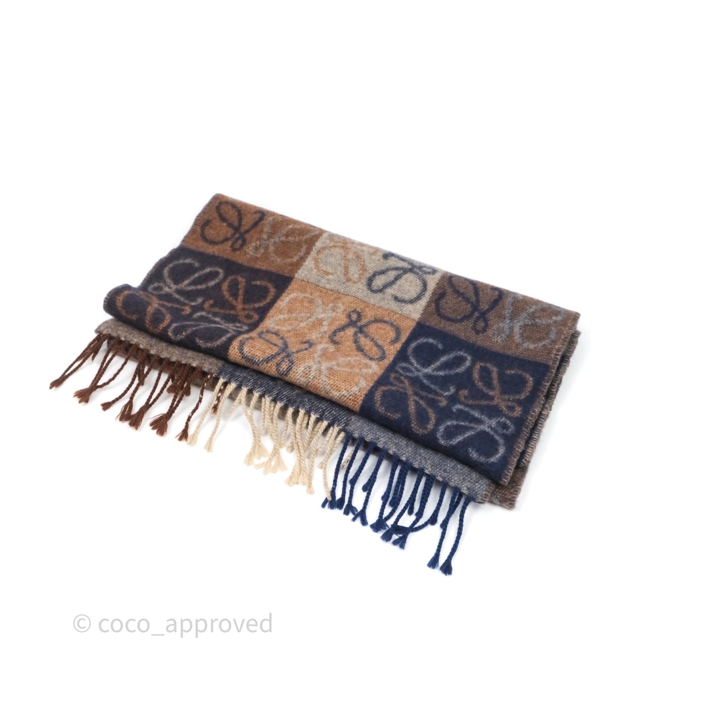 Loewe Brown Blue Wool Anagram Cashmere Scarf