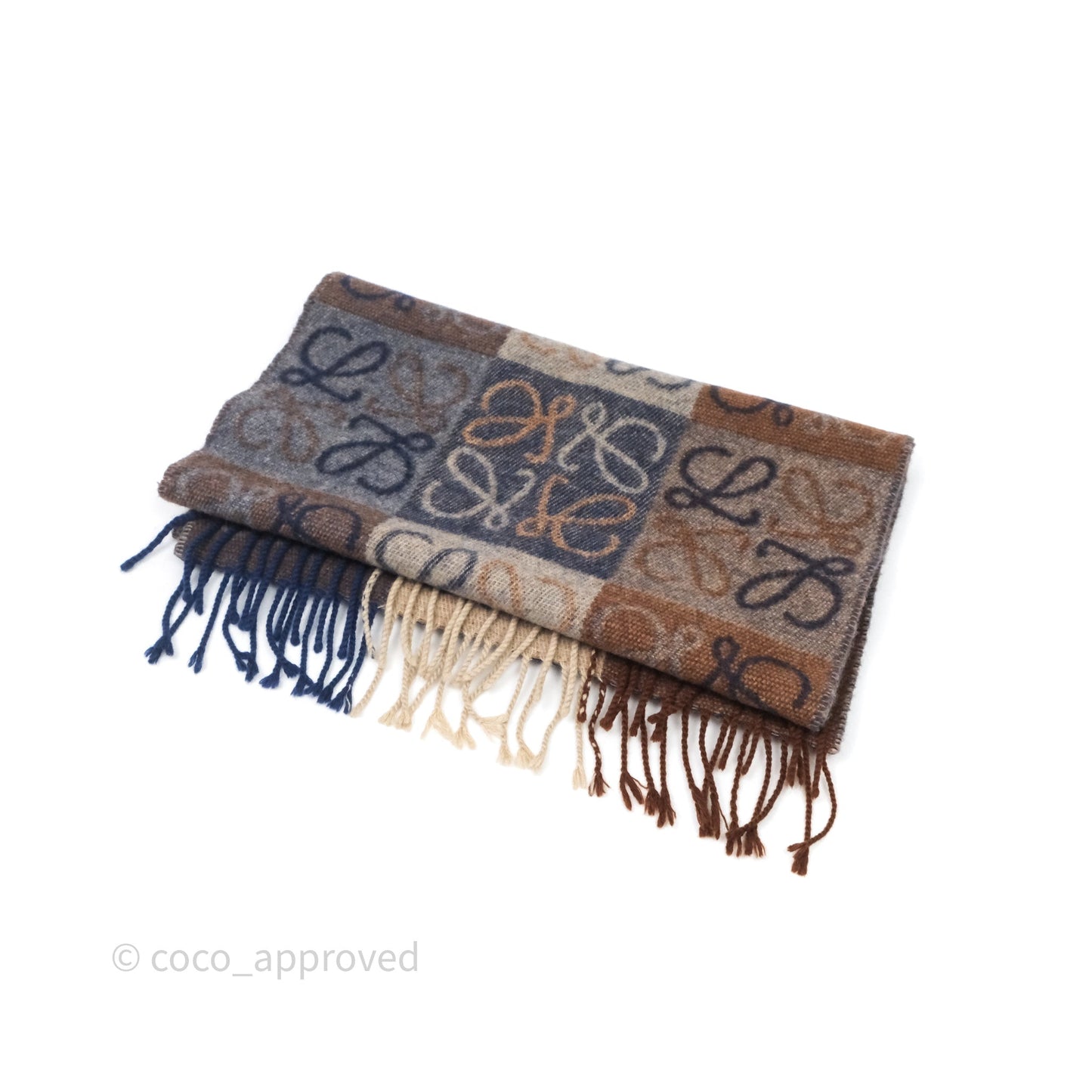 Loewe Brown Blue Wool Anagram Cashmere Scarf