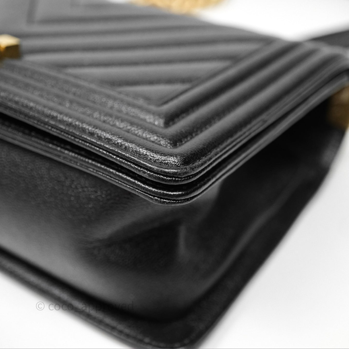 Chanel Medium Boy Chevron Black Caviar Aged Gold Hardware