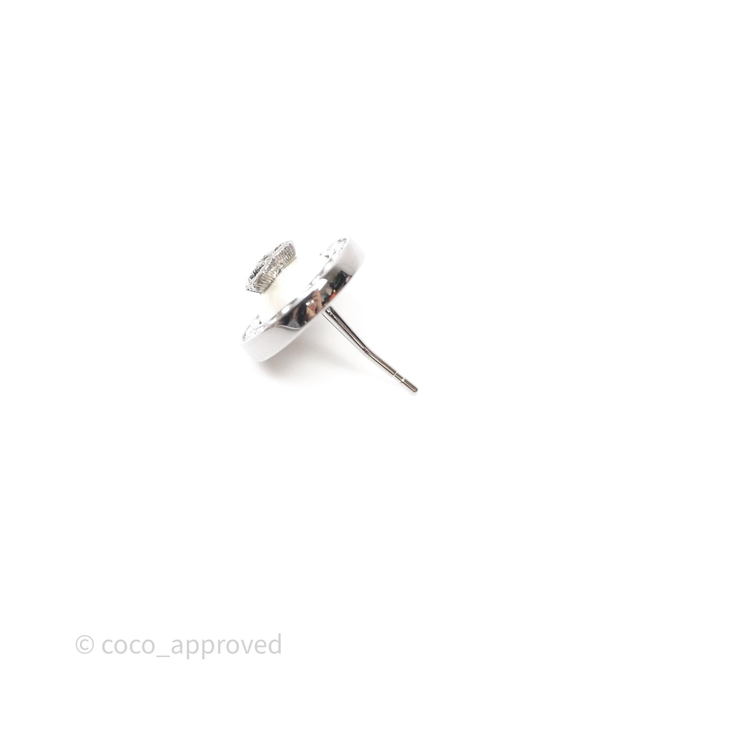 Chanel CC Crystal Round Earrings Silver Tone 21A