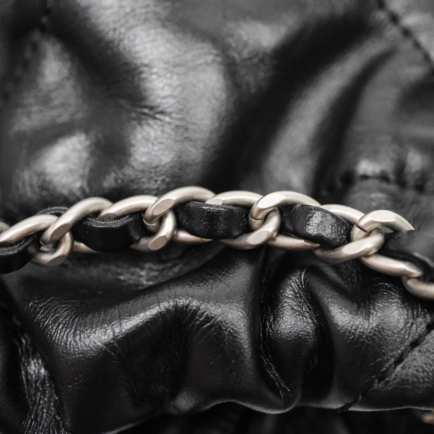 Chanel 22 Mini Bag Black Shiny Crumpled Calfskin Matte Silver Hardware