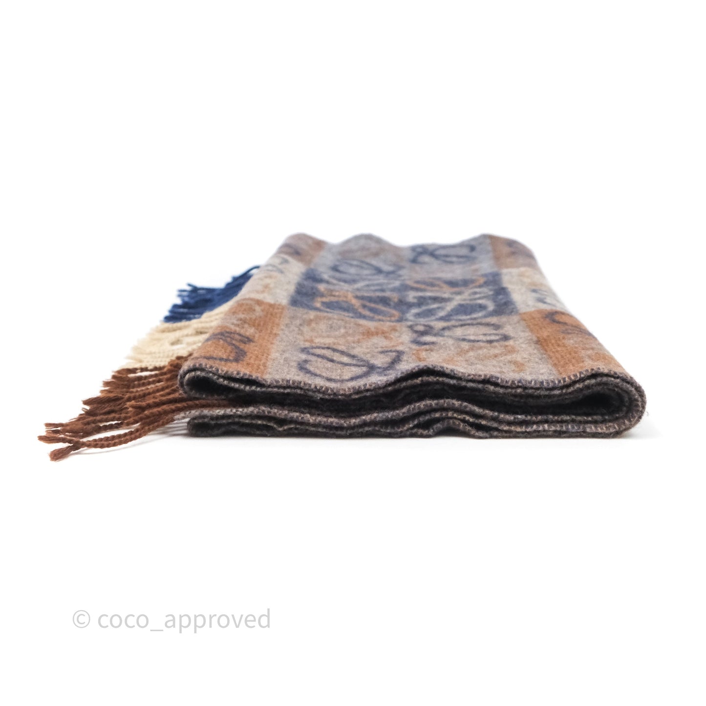 Loewe Brown Blue Wool Anagram Cashmere Scarf