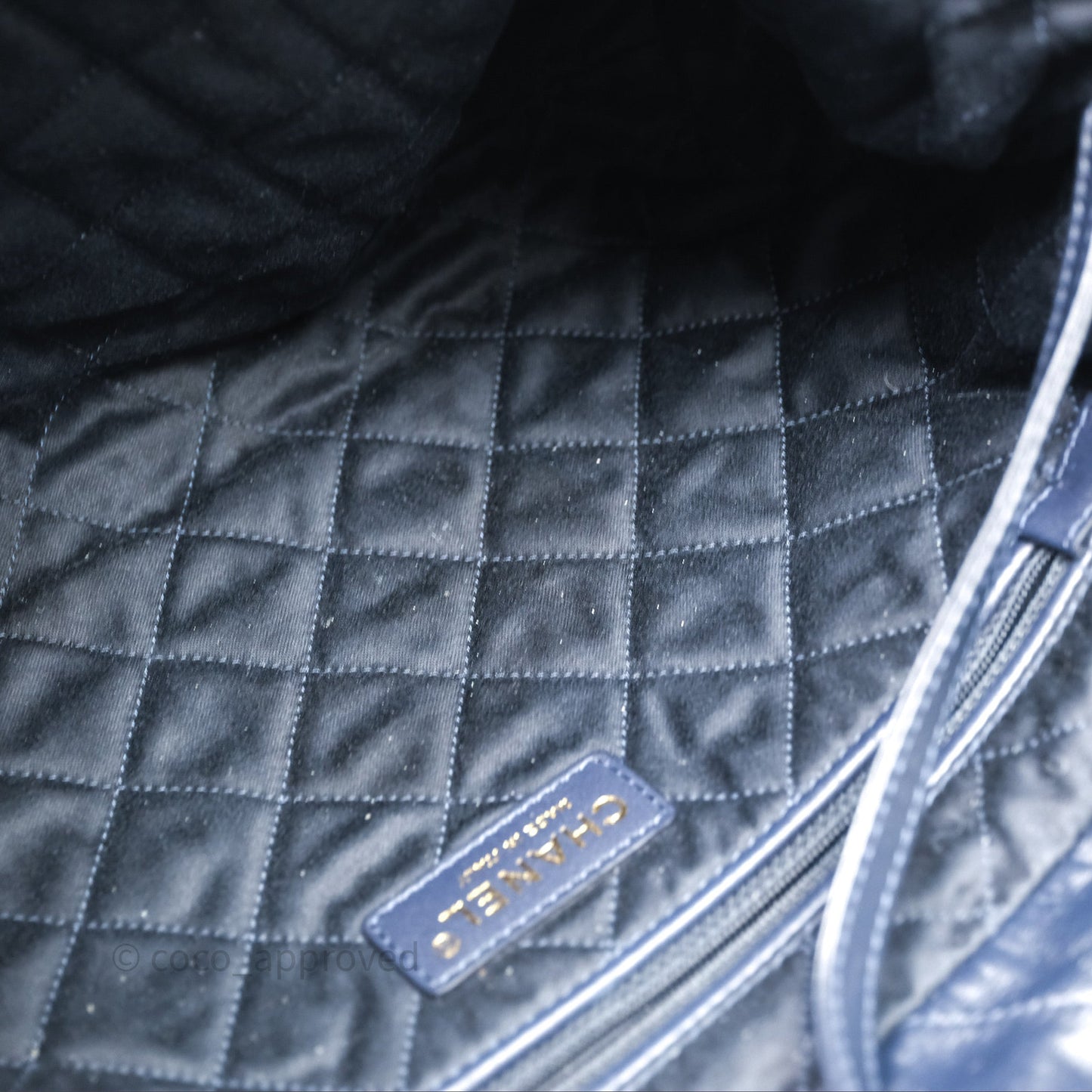 Chanel 22 Small Navy Shiny Calfskin Aged Gold Hardware