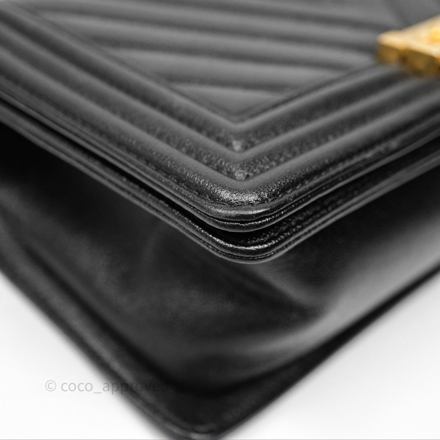Chanel Medium Boy Chevron Black Caviar Aged Gold Hardware