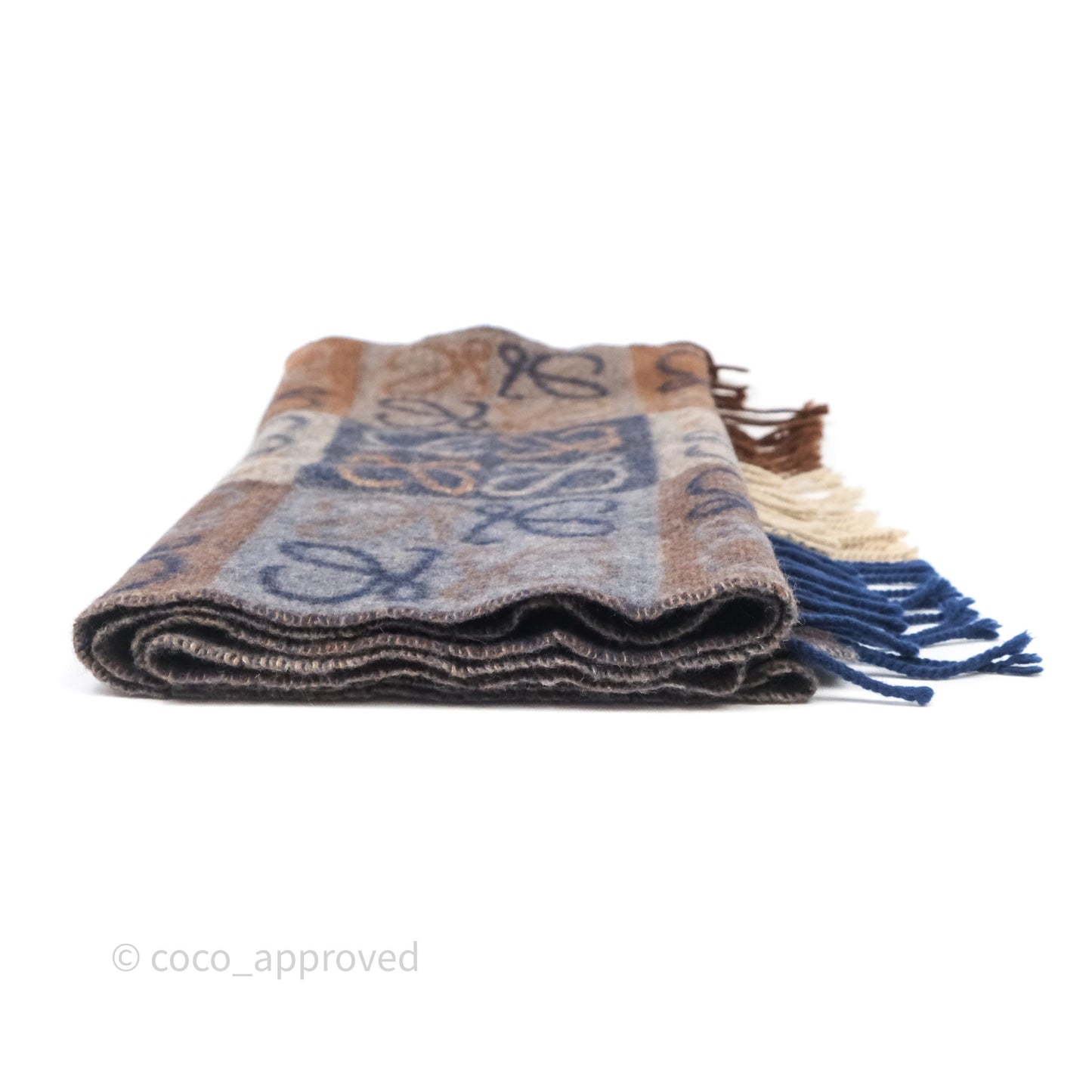 Loewe Brown Blue Wool Anagram Cashmere Scarf