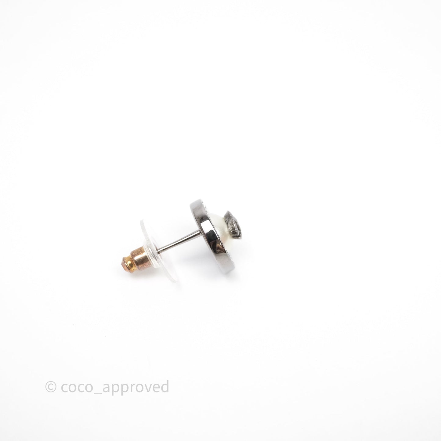Chanel CC Crystal Round Earrings Silver Tone 21A