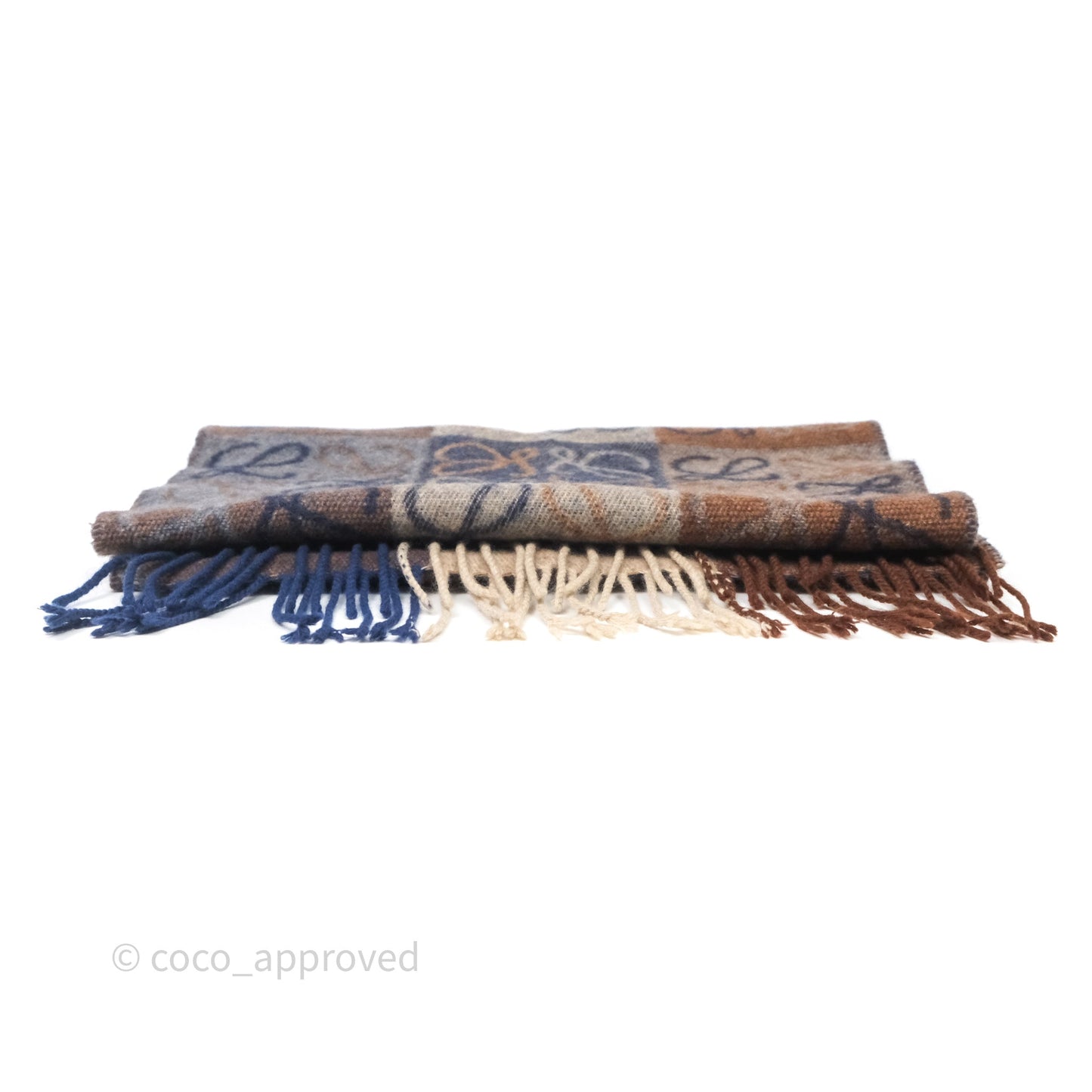 Loewe Brown Blue Wool Anagram Cashmere Scarf