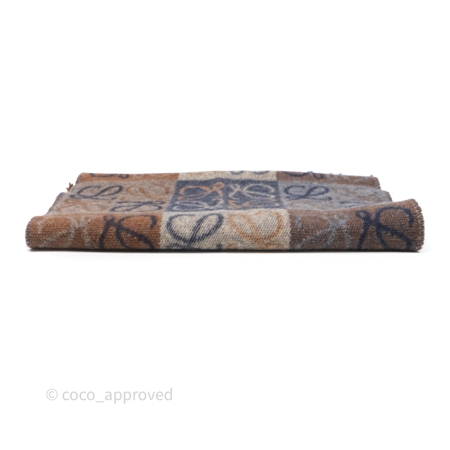 Loewe Brown Blue Wool Anagram Cashmere Scarf