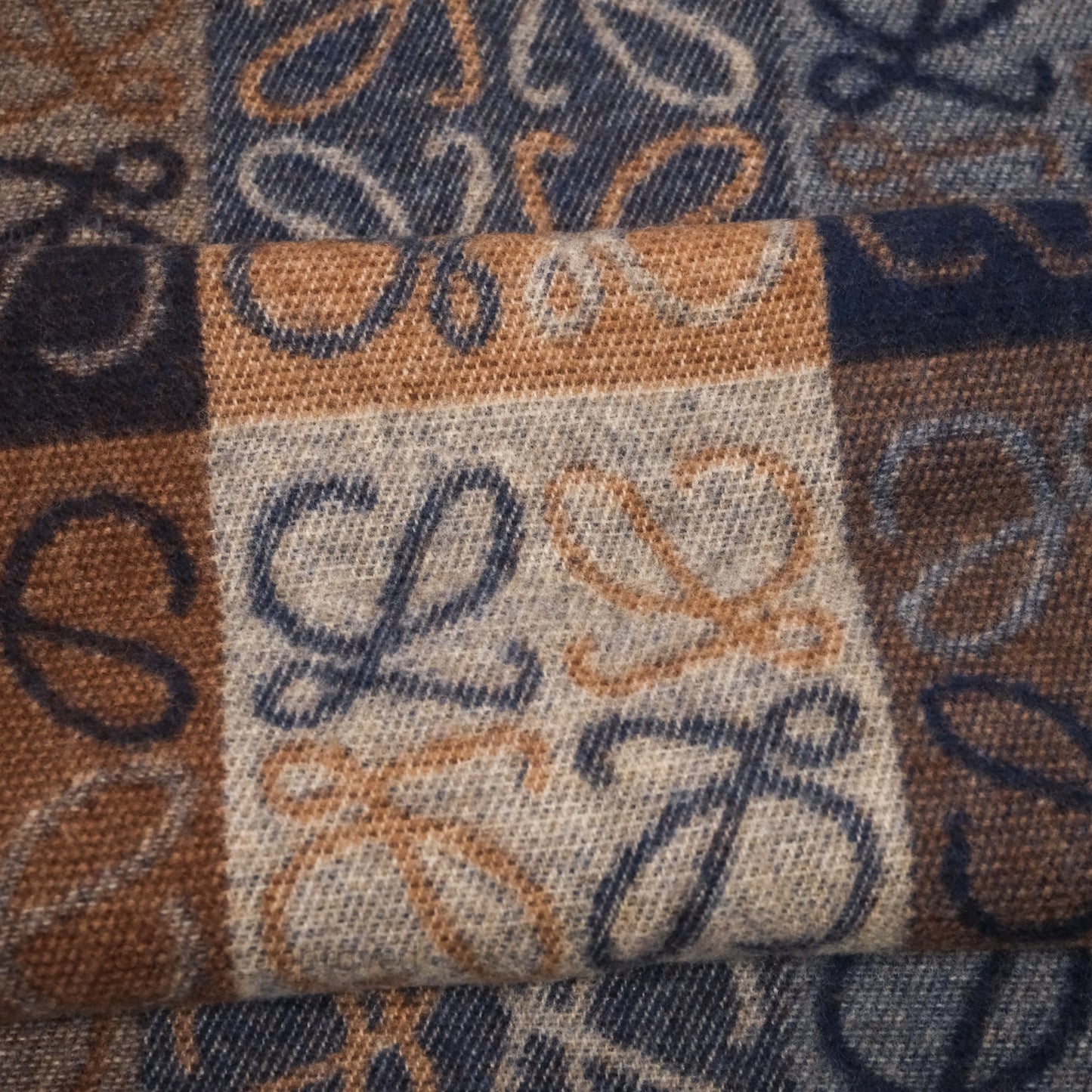 Loewe Brown Blue Wool Anagram Cashmere Scarf