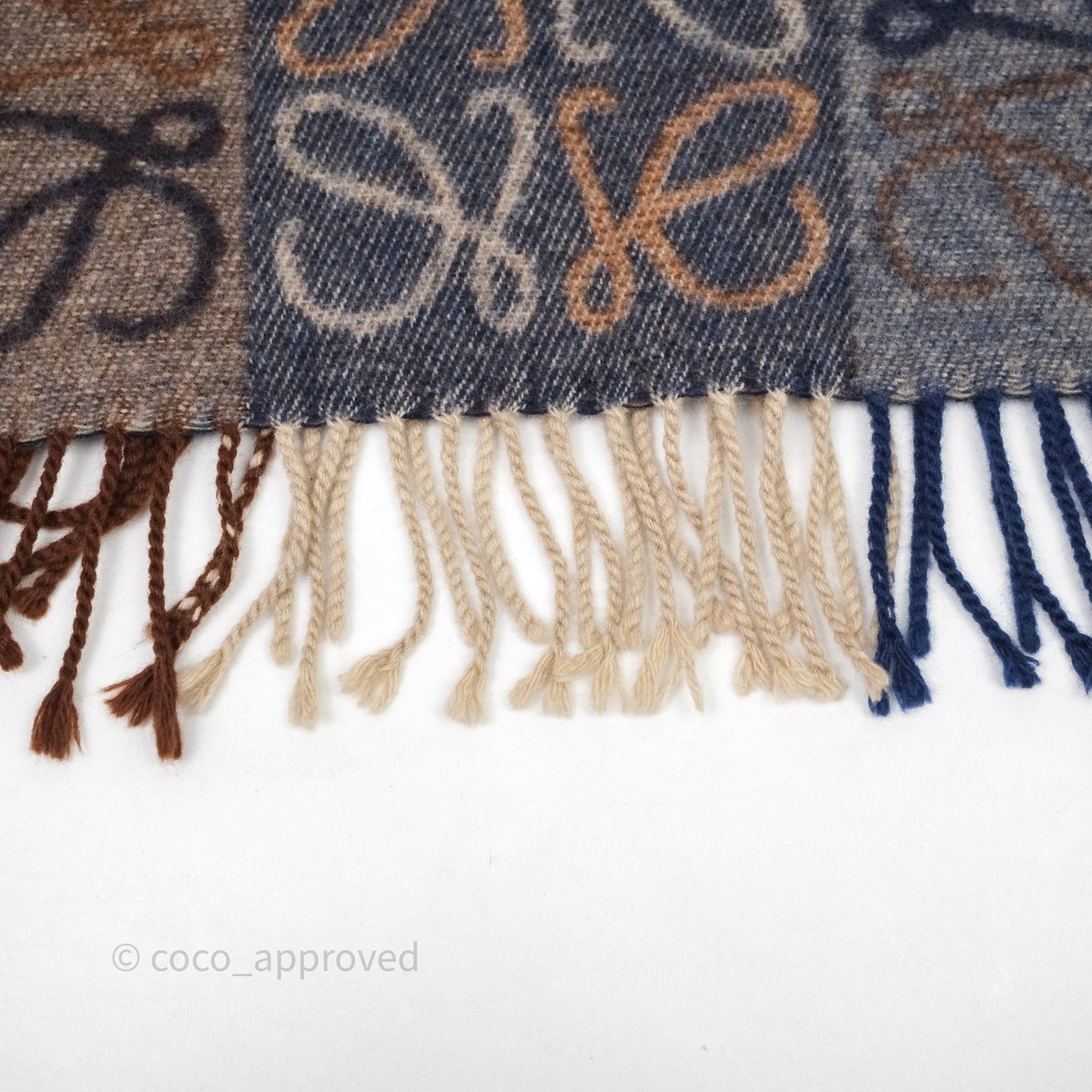 Loewe Brown Blue Wool Anagram Cashmere Scarf