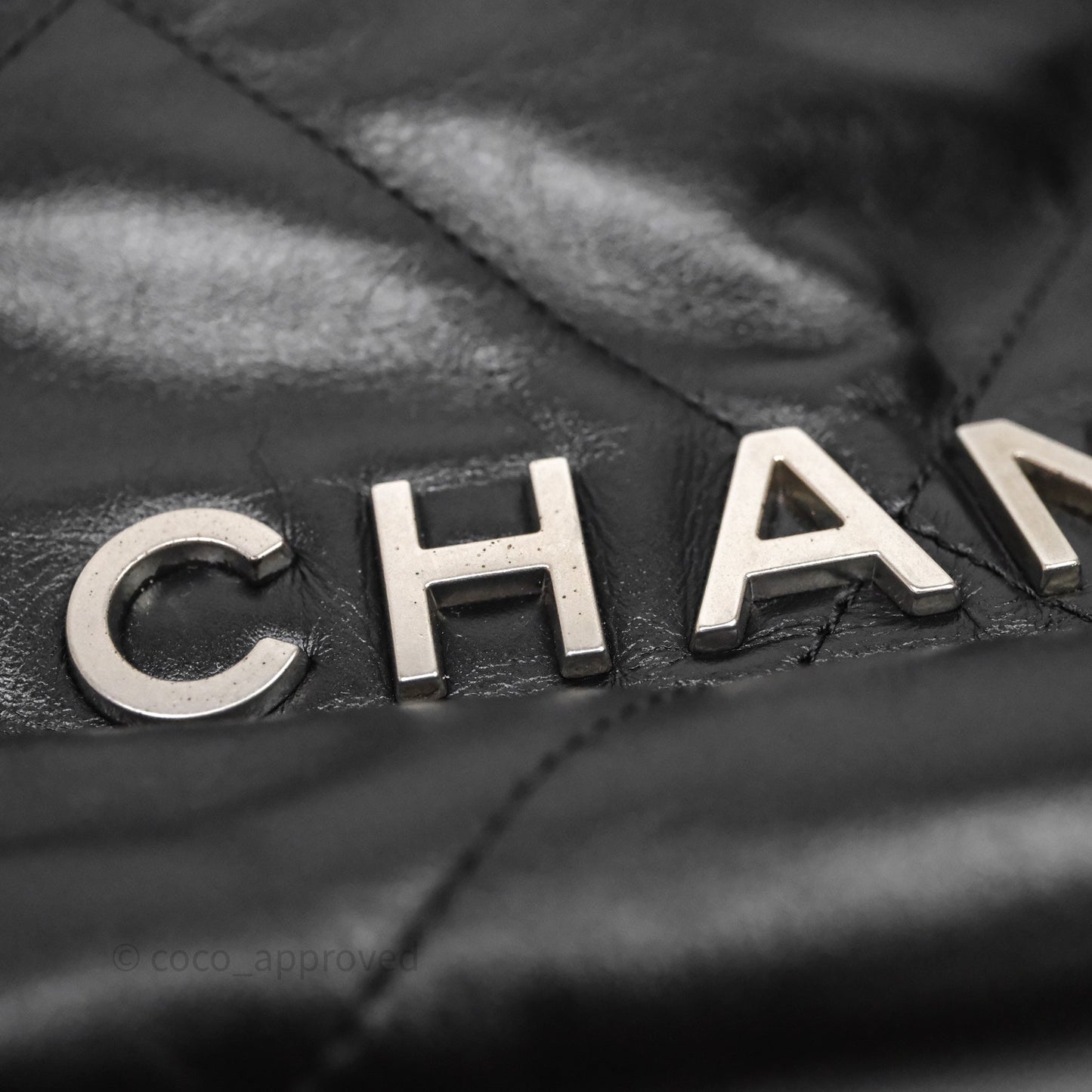 Chanel 22 Mini Bag Black Shiny Crumpled Calfskin Matte Silver Hardware