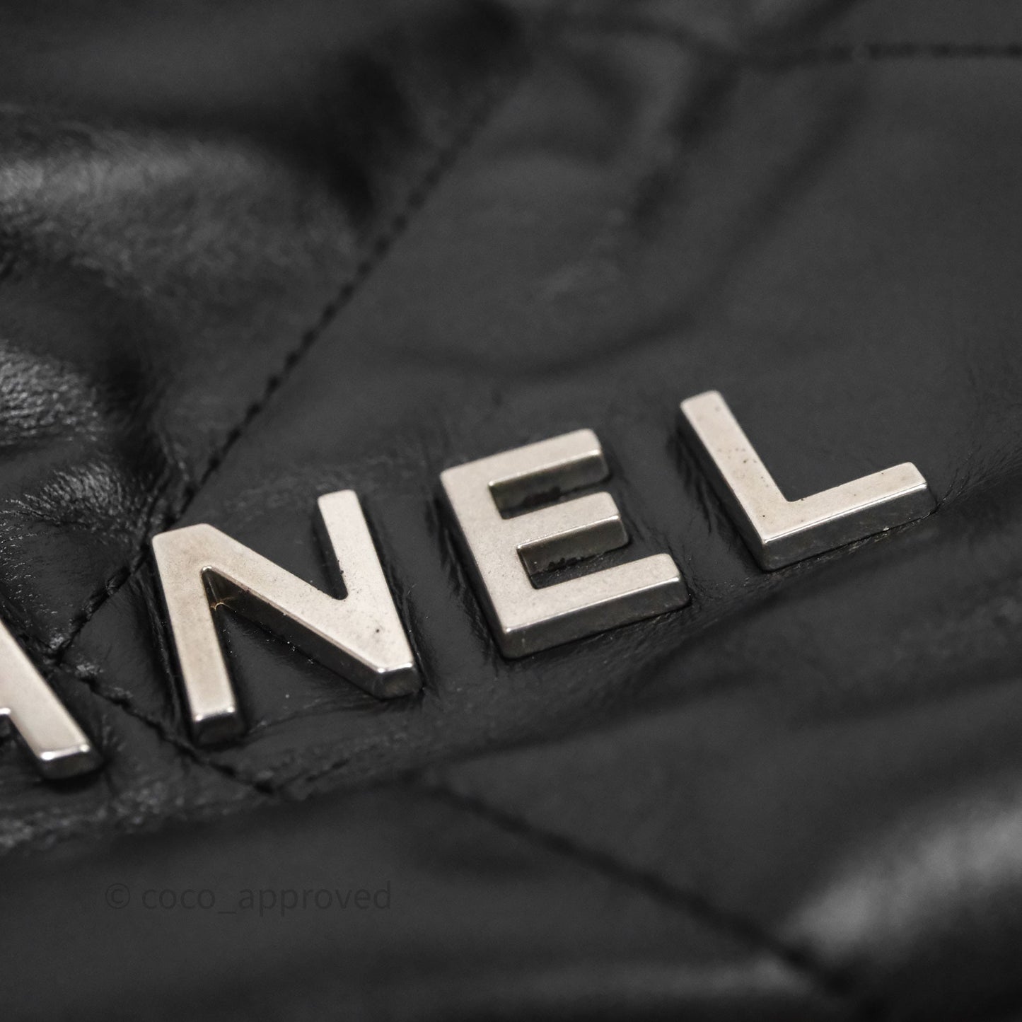 Chanel 22 Mini Bag Black Shiny Crumpled Calfskin Matte Silver Hardware